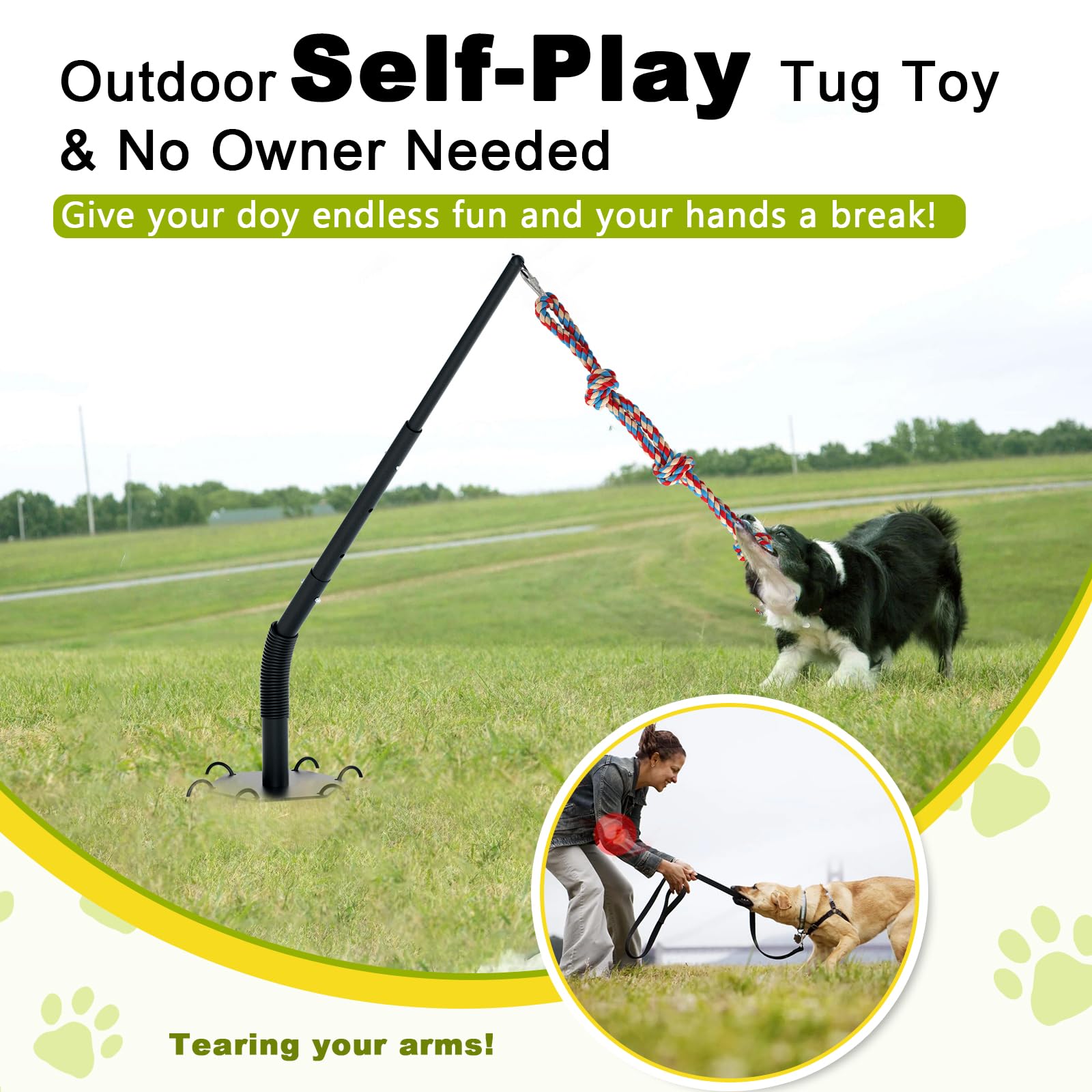 Outdoor Tug of War Hundespielzeug, Tether Interaktives Hundespielzeug Zerrspielzeug Schwerlast Hund Solo Play Übungsspielzeug für mittelgroße große Hunde, Höhenverstellbar, 2 Kauspielzeuge