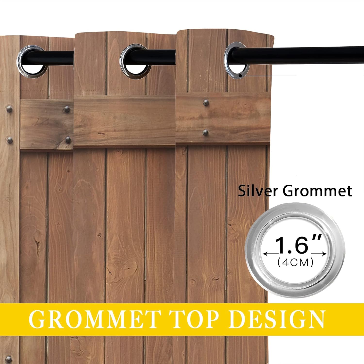 Ancient Old Wooden Door Blackout Curtains for Girls Boy Home Decor, Rustic Farm Barn Door Grommet Thermal Insulated Drapes Darkening Window Curtain for Bedroom Living Room, 42 x 63 Inch