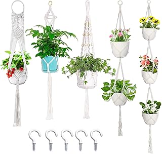 Macrame Plant Hangers, Hanging Planters Set of 5 with 5 Hooks, Hanging Planters for Indoor and Outdoor Plant Décor, Boho D...