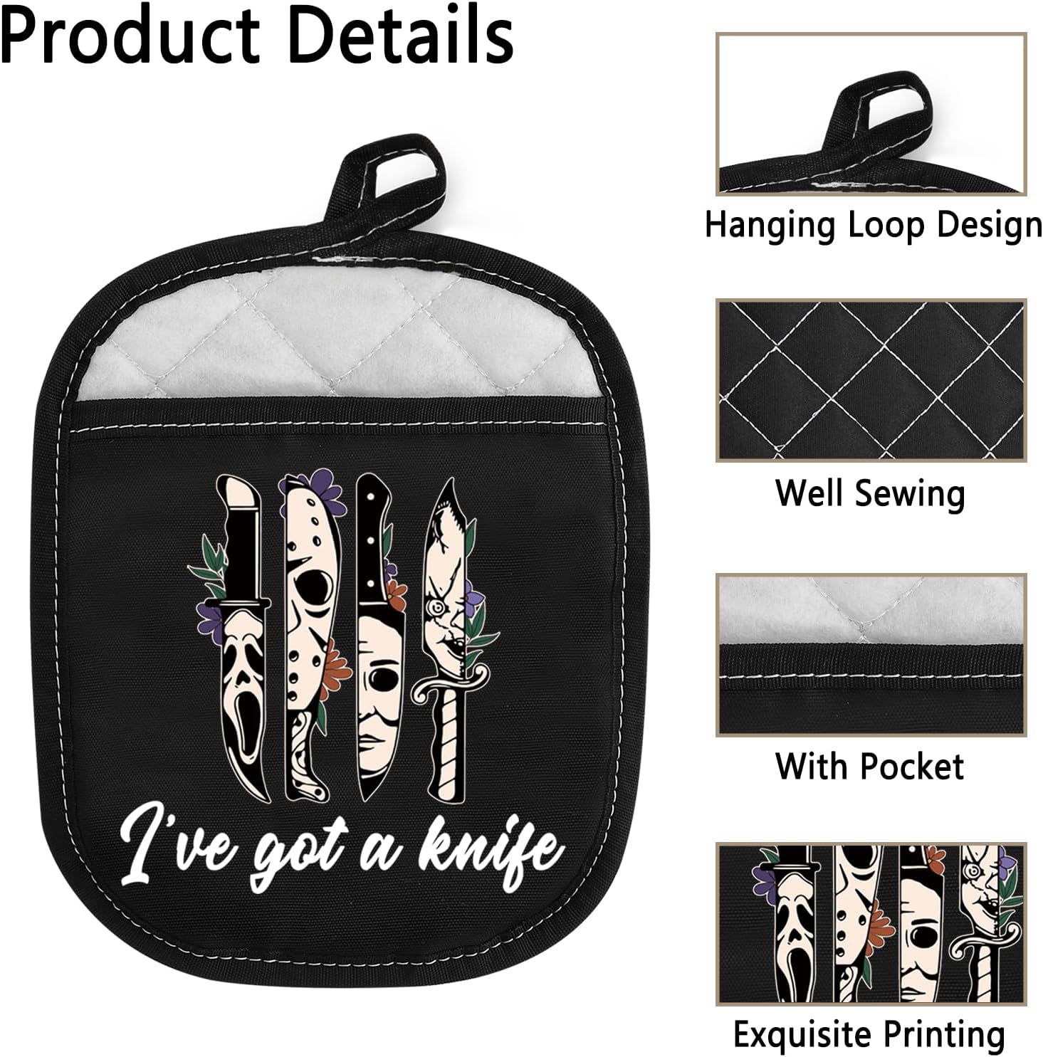 MBMSO Horror Oven Mitts I've Got a Knife Funny Pot Holder Horror Movie Lover Gift Horror Killer Baking Gloves Baker Oven Pads (Horror Movie Holder)