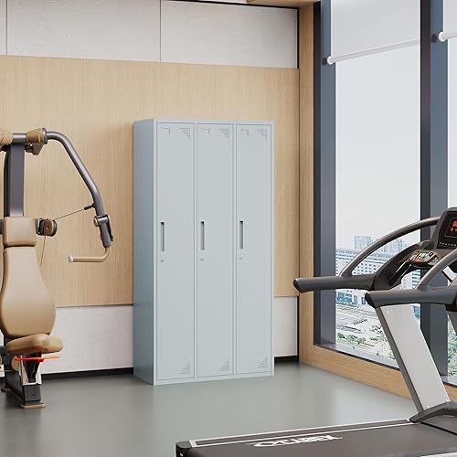 Vista 81 de Taquillas de metal para empleados, armario de almacenamiento de acero con 5 puertas para el hogar, oficina, escuela, gimnasio (blanco)