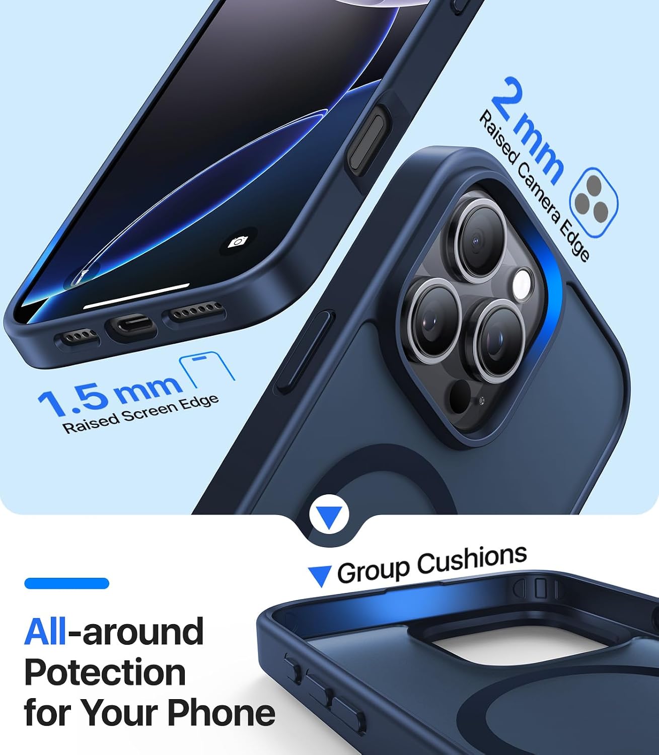 Magnetic for iPhone 13 Pro Case[Compatible with MagSafe][Military-Grade Drop Protection][Anti-Yellowing]Shockproof Protective Translucent Matte Cover for iPhone 13 Pro Phone Case,Midnight Blue image 5