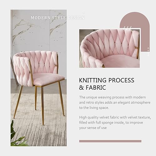 Miniatura 4 de Tsuysi Juego de 4 sillas de comedor de terciopelo, sillas de comedor modernas doradas con patas de metal, sillas de comedor tapizadas tejidas para