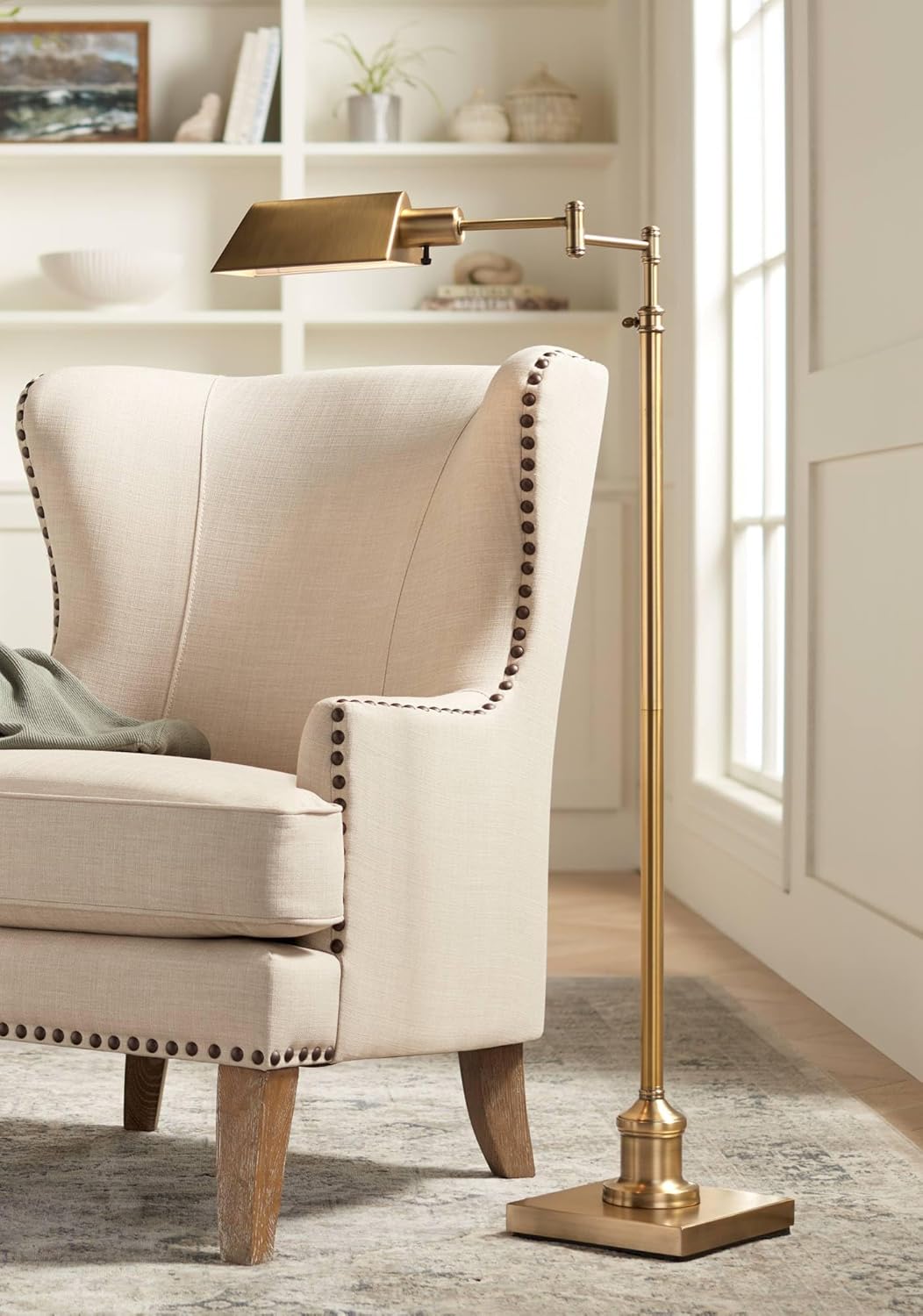 Regency Hill Jenson Traditional Farmhouse 54" Tall Pharmacy Floor Lamp Standing with Smart Socket Aged Brass Gold Metal Adjustable Swing Arm for Living Room Reading Family Bedroom Office House Home