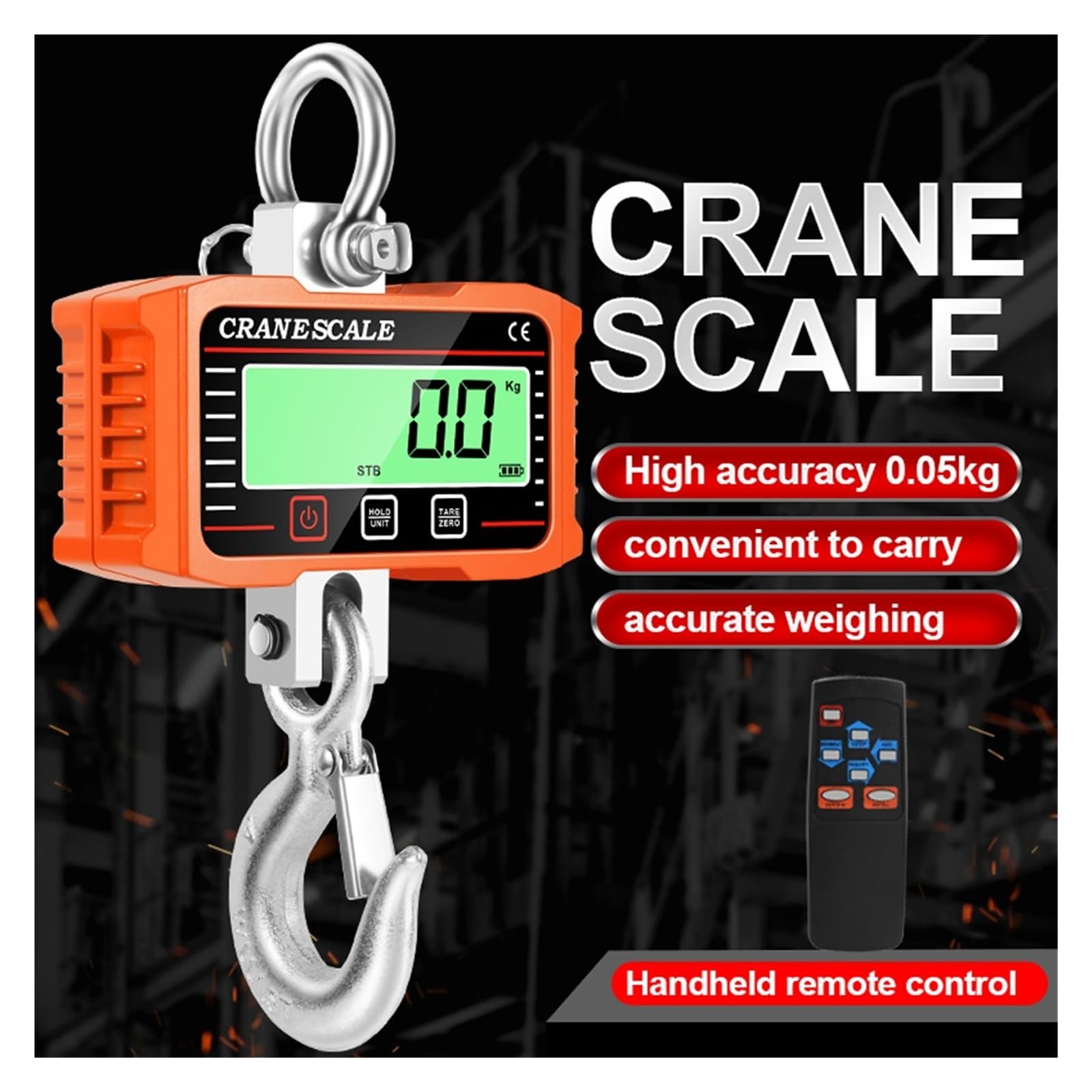 Display LCD digitale Bilancia da 2000 kg Misuratore di pesatura portatile for carichi pesanti con gru a gancio per Garage Farm(Blue)