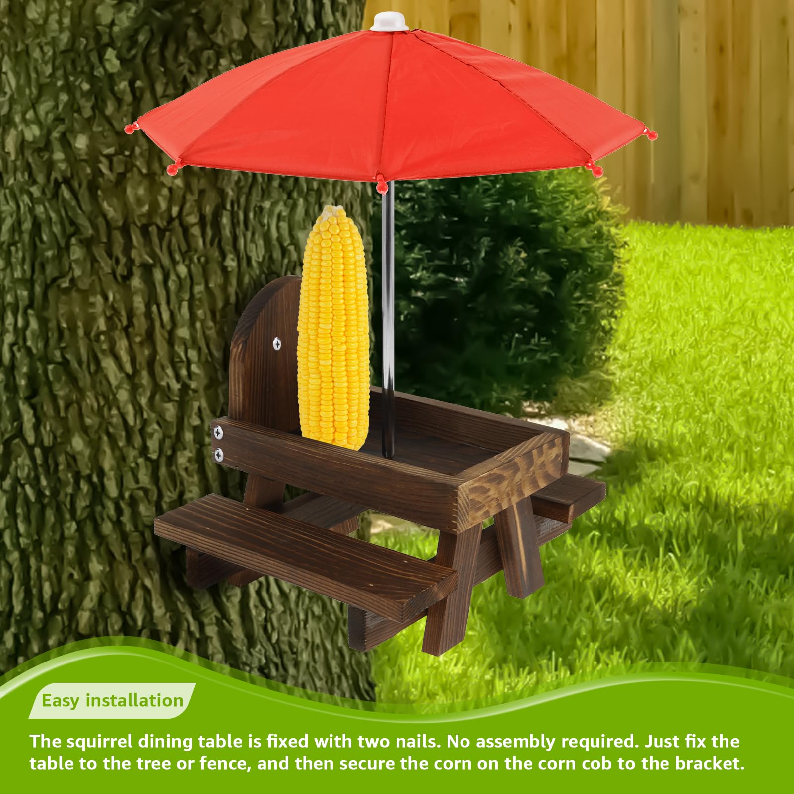 Squirrel Feeder for Outdoor Funny Squirrel Feeding Table with Umbrella and Corn Cob Holder,Great Outdoor Wildlife Feeding Station Encouraging Squirrels to your Garden - Image 2