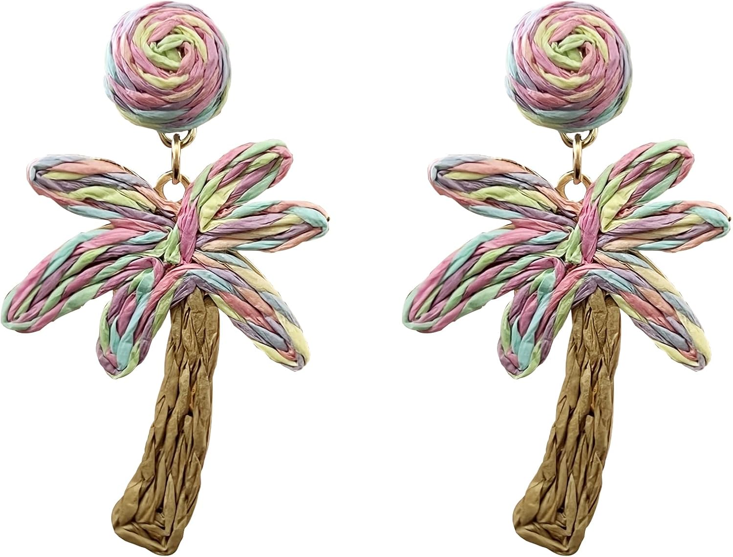 Palm Tree Raffia earrings Boho Tropical Dangle Earrings for Women Lightweight Natural Grass Jewelry