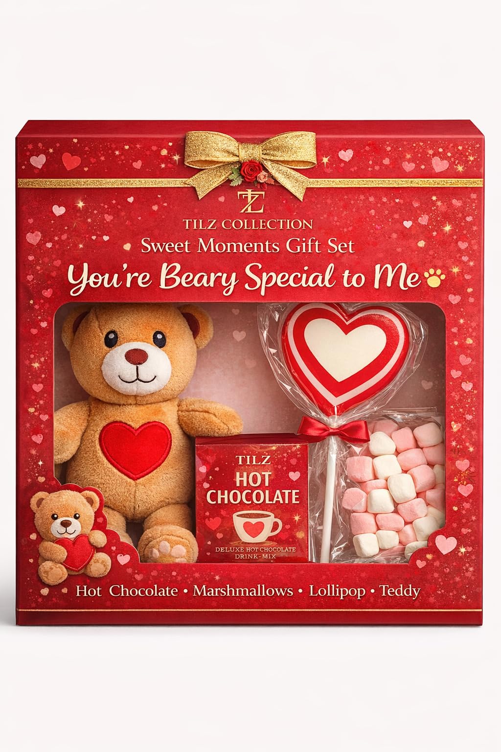 Coffret Cadeau Romantique : Ours en Peluche "Love", Chocolat Chaud Deluxe, Sucette en Cœur & Mini-Guimauves – Le Cadeau Doux & Gourmand Idéal pour la Saint-Valentin, Anniversaire ou Déclaration