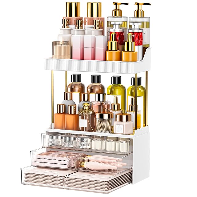 12 2W Makeup Organizer Drawers - 5 Tiers Bathroom Counter Organizer Cosmetic Storage Drawer for Dresser Countertop and