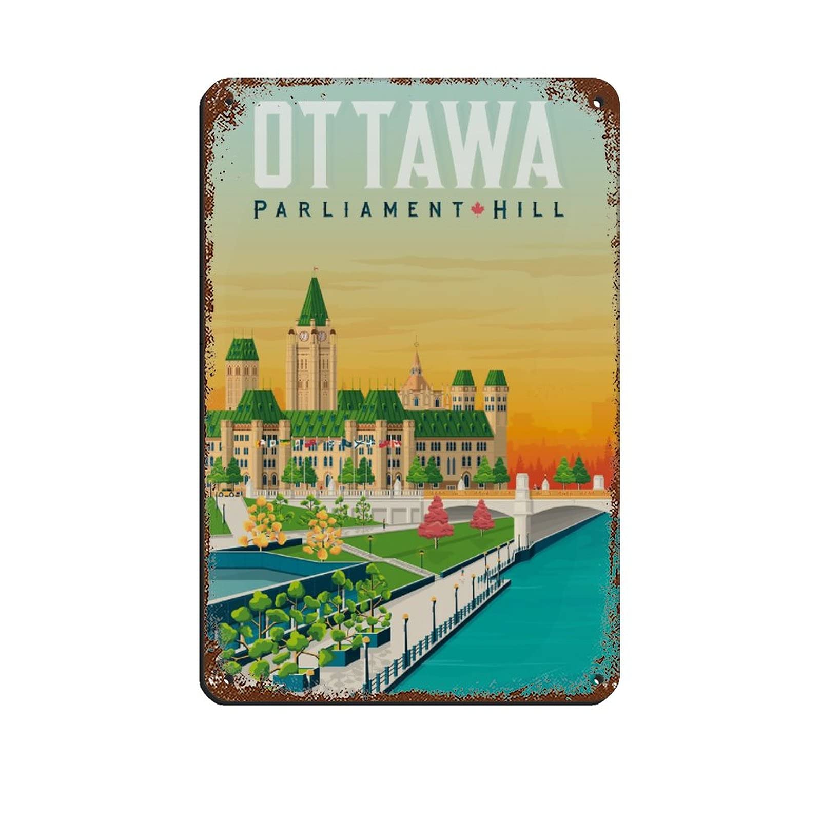 Kziwq T010 Ottawa Vintage Retro Travel Poster Tin Sign Vintage Metal Pub Club Cafe Bar Home Wall Art Decoration Poster Retro 20X30cm