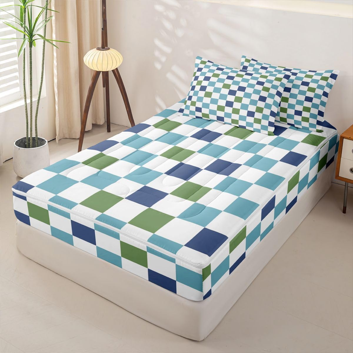 Feelyou Blue Plaid Zipper Bedding for Kids Twin Size