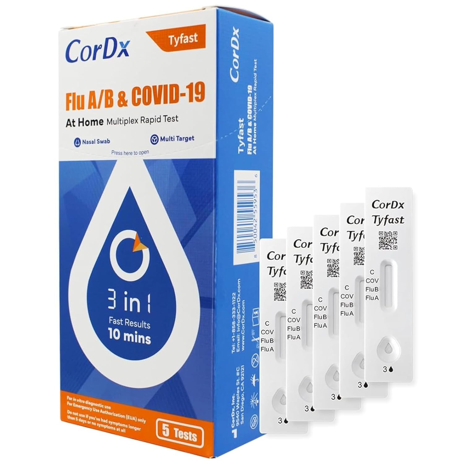 CorDx TyFast 3-in-1 Flu A/B & Covid-19 Multiplex Rapid Test