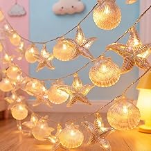 Fairy Lights with Shells Starfish 1.5 m 10 LED Fairy Lights Children Warm White Battery Operated, IP44 Waterproof Maritime Shell Lamp for Children's Room Party Wedding Fairy Lights