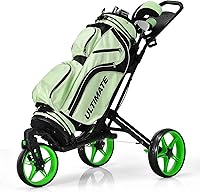 Vista 1 de Tangkula Carrito de golf con rueda delantera giratoria de 360°, carrito de golf plegable de aluminio de 3 ruedas, carrito de golf con correa