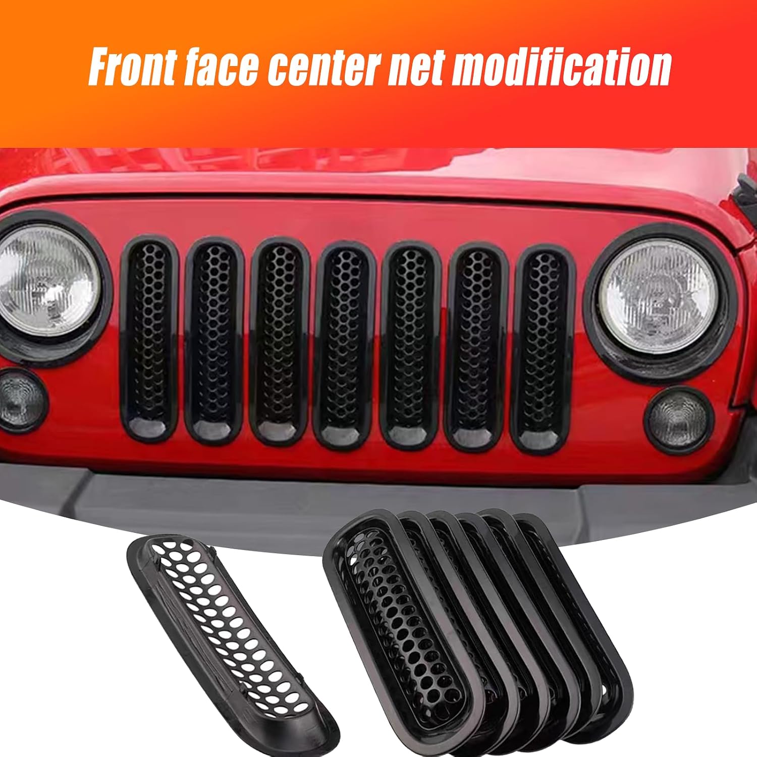 jeseny Pack-7 Car Front Grill Mesh, Clip-in Front Mesh Grille Cover Guard, Decorative Grill Inserts for 2007-2017 Jeep Wrangler JK (Black)
