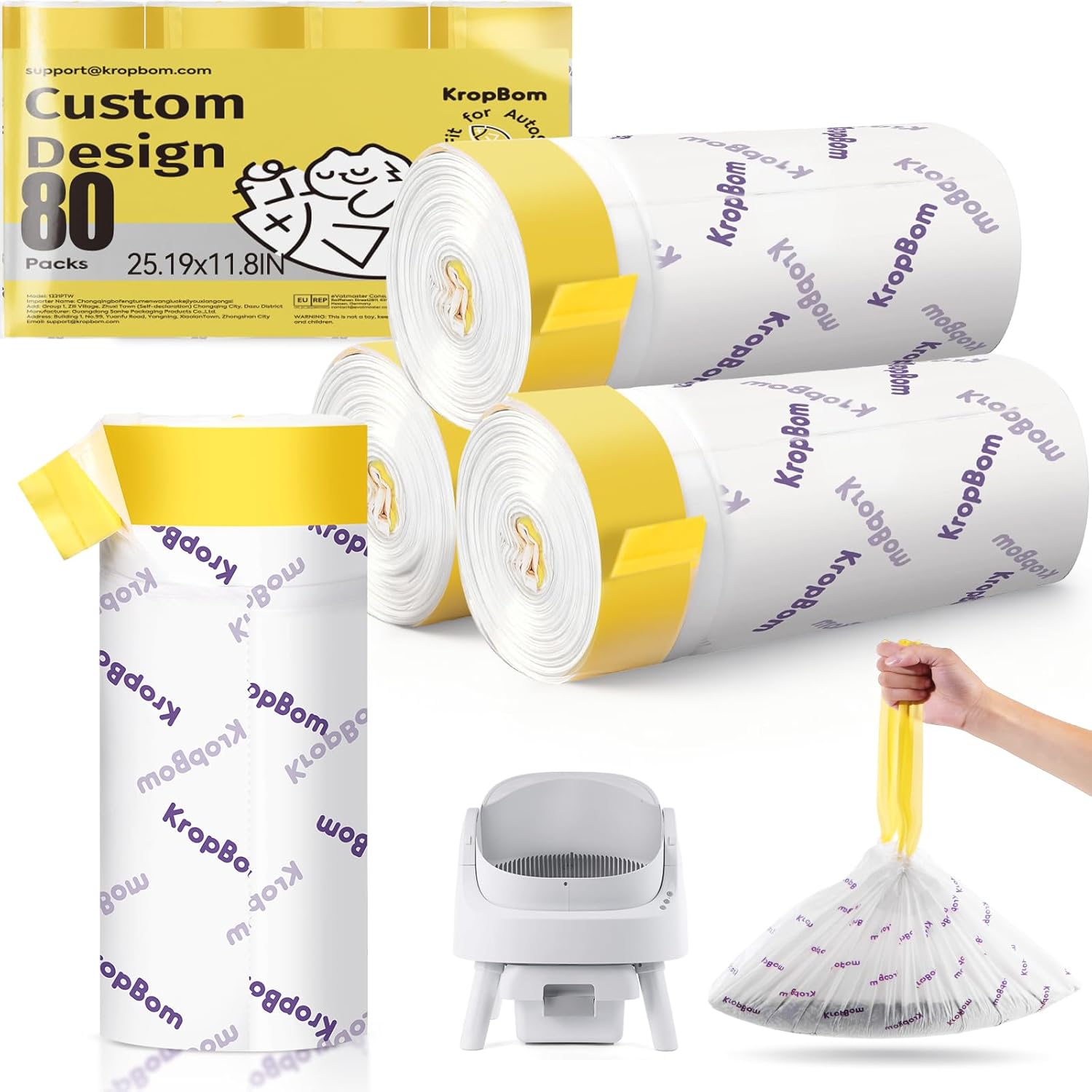 80 Count Automatic Cat Litter Box Liners Compatible with PetPivot AutoScooper 11/12 and Similar Open Top Self Cleaning Litter Box, Heavy Duty Cat Litter Bags Liners with Drawstring, 25.19" x 11.8"