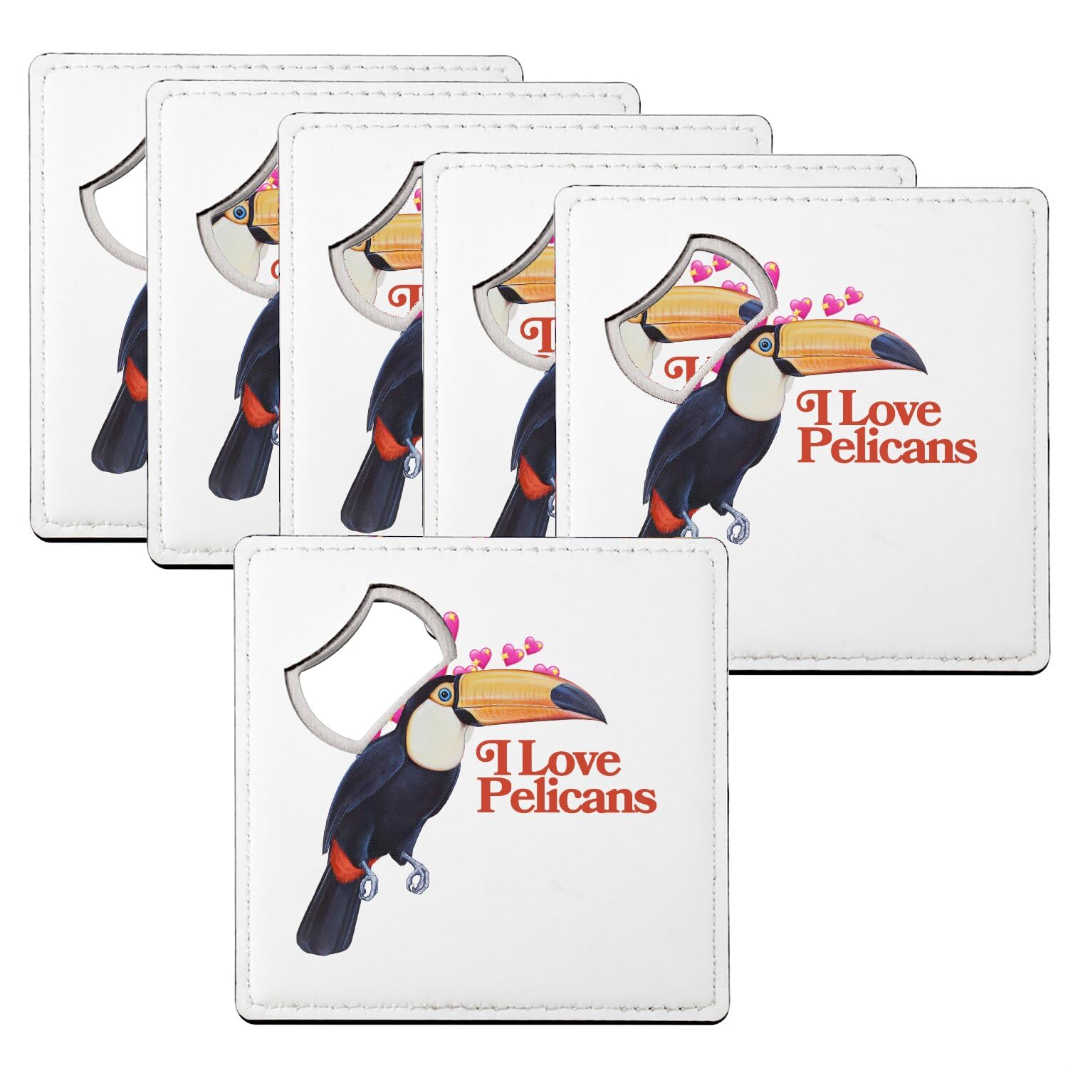 Sous verre décapsuleur Toucan lot de 6 dessous de verre vintage parodie 92x92 mm