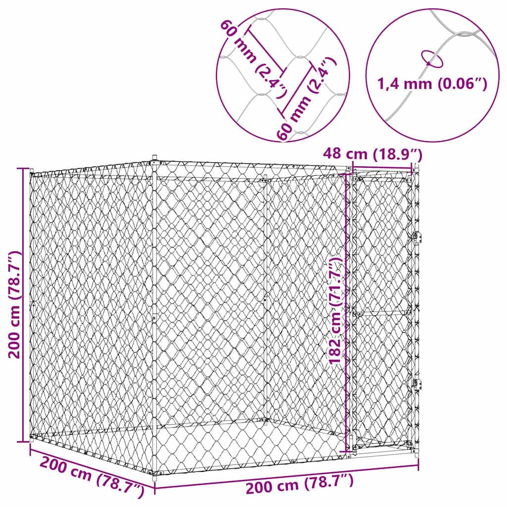 vidaXL Gabbia per Cani Argento 200 x 200 x 200 cm Acciaio zincato, Cage da Giardino e Terrazzo, Gabbia Rustica, Kennel Esterno, Rifugio per Canini, Area Sicura per Animali