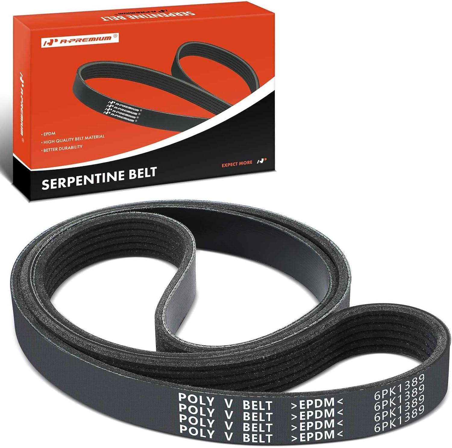 A-Premium 54.71 In Serpentine Drive Belt For Ford, Chrysler, Freightliner, GMC, International Harvester, Lincoln Cars - F-150 2011-2023, Explorer 2022, Expedition 2015-2017, Mustang, Cooper & More