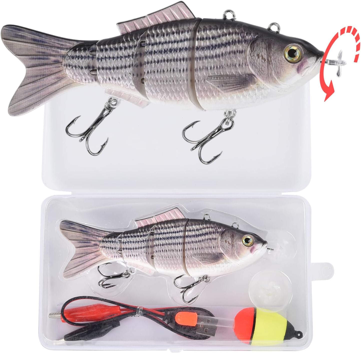 Robotic Swimming Fishing Electric Lures 5.12" USB Rechargeable LED Light Wobbler Multi Jointed Swimbaits Hard Lures Fishing Tackle Hybrid Striped Shad?Upgrade?