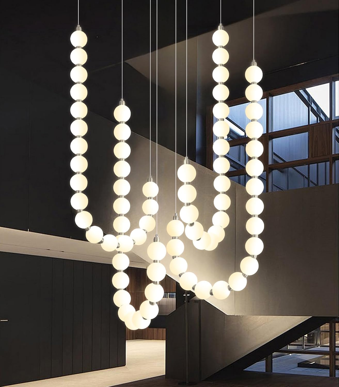 4 Ring Modern Chandeliers Acrylic Balls Ceiling Pendant Lighting LED Dimmable Light for Living Room Foyer Dining Room Entryway Adjustable Hanging Lights Silver