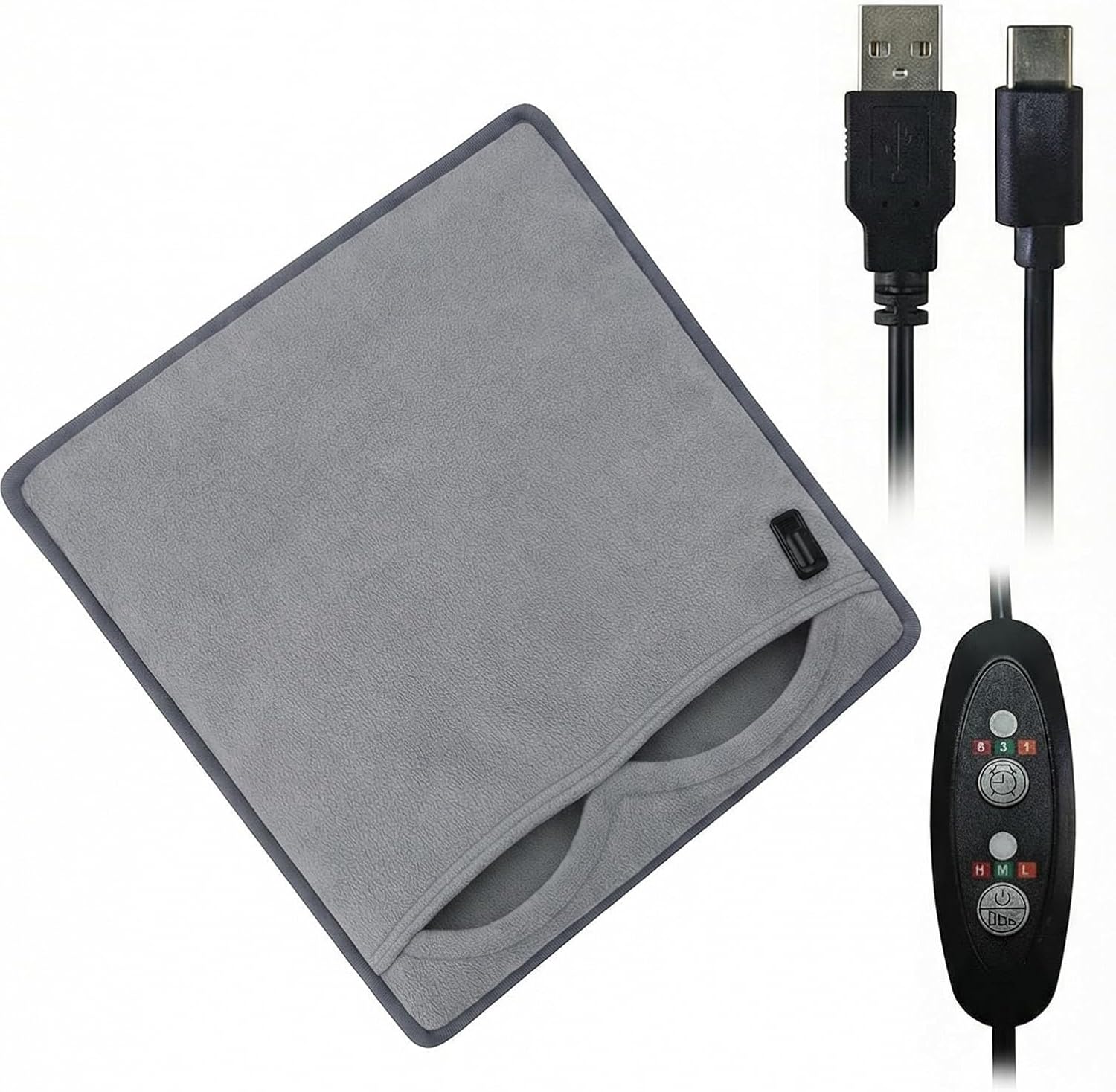 Electric Heated Foot Warmer Double-Side Heating Pads for Women Men Under Desk/Sofa/Bed/Office/Hands/Outdoor/Indoor,Portable|USB Gray(NOT Included Battery)