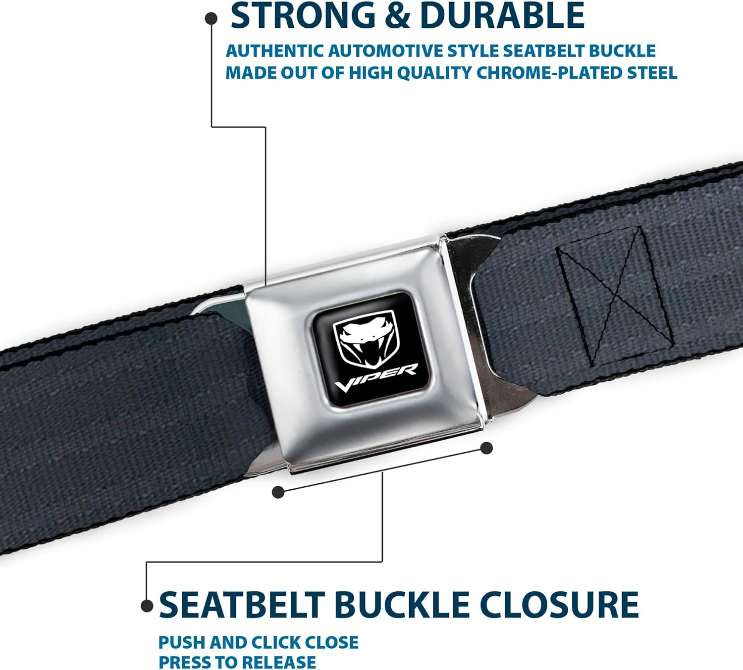 Buckle-Down Seatbelt Belt Reclaimed Black Panel, Dodge Viper, Adult Reg (30"-44")