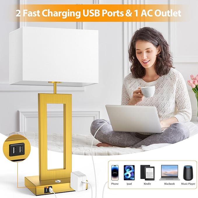 Lámpara de Mesa Táctil Kondras 22'', 3 Temperaturas de Color, USB y Enchufe miniatura 5