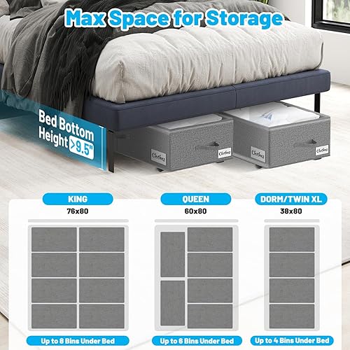 Miniatura 9 de Paquete de 2 contenedores de almacenamiento debajo de la cama con ruedas de 10 pulgadas de altura, contenedores de almacenamiento con ruedas XXL de