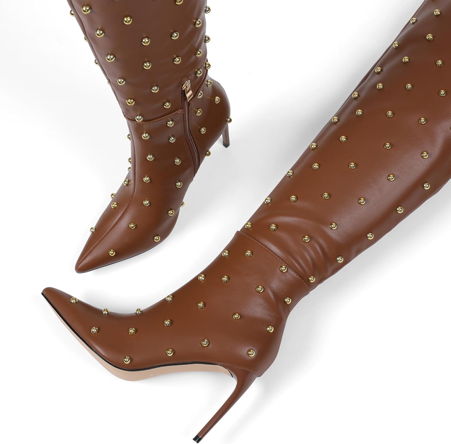 AMINUGAL Thigh High Boots for Women Wide Calf Pointed Toe Over The Knee Boots for Women Zipper Vintage Fashion Thigh Stiletto High Heel Boots Sexy Trendy Concert Club Y2K Going Out Shoes