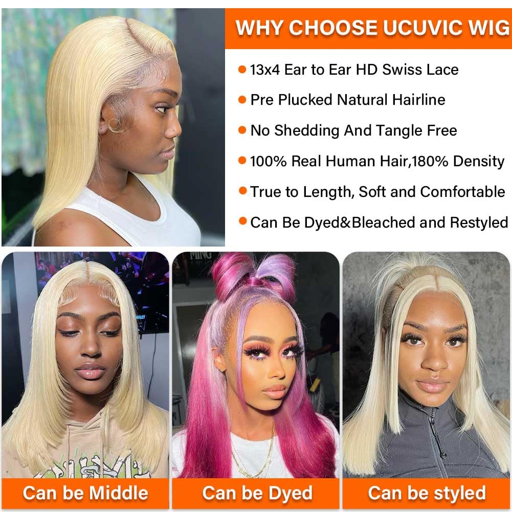 UCUVIC 613 13x4 Bob Wig Human Hair Lace Front Wig Human Hair Bob Pre Plucked Bob Wigs For Black Women Blonde 13x4 Hd Lace Frontal Wigs With Baby Hair 18 Inch