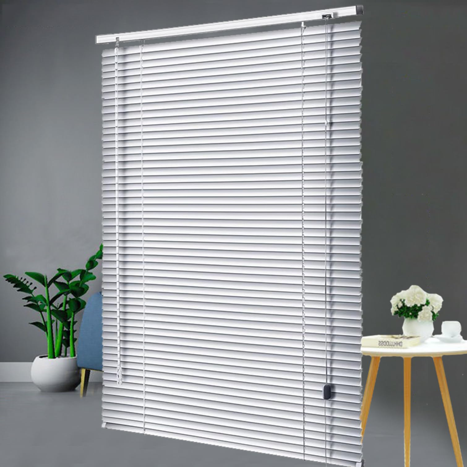 Aluminiowe żaluzje weneckie 25 mm, srebrne, zaciemniające, poziome odcienie do domu i biura, odporne na promieniowanie UV, wodoodporne, niestandardowy rozmiar (100 cm x 280 cm) zawiera linę i drążek.