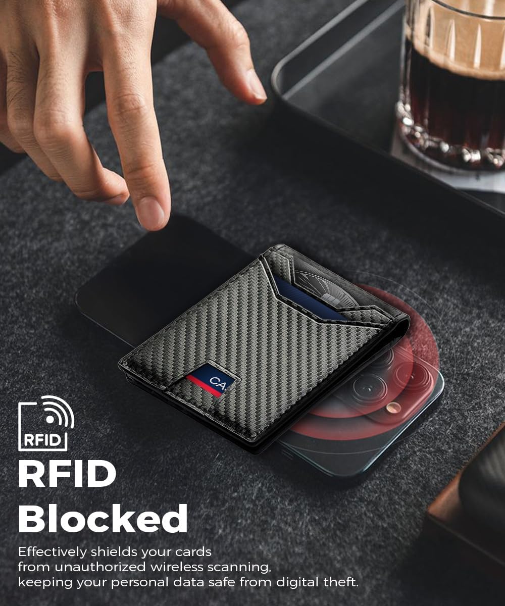 Slim RFID Blocking Wallets for Men Synthra™ Ultra Leather Bifold Minimalist Wallet 11 Cord Holder Thin Mens Wallet with Gift Box (Black) - Image 4