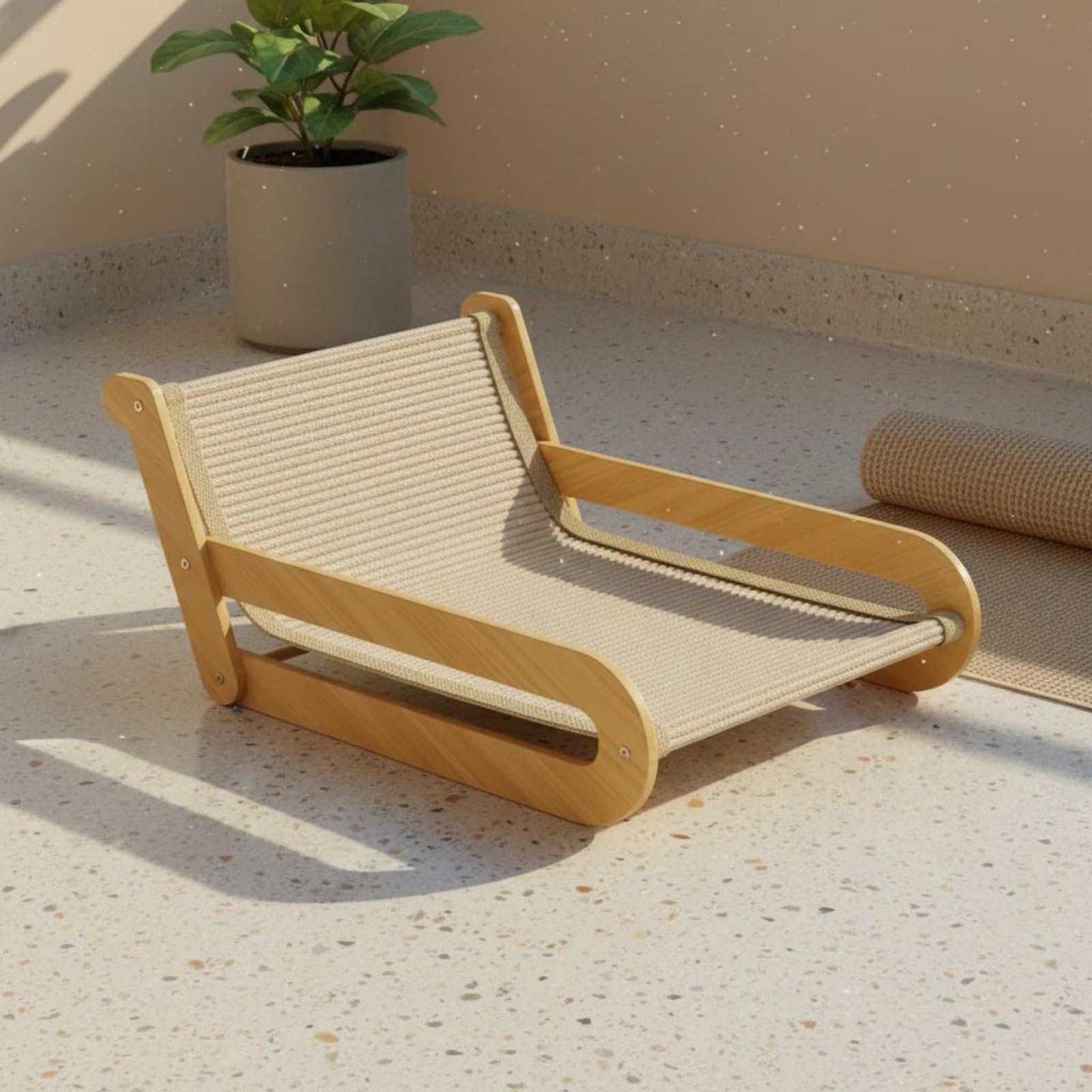 Kratzbrett Katzensofa Katzenliege Kratzmöbel mit Robustem Sisal Und Holzrahmen Bietet Kratzfläche Und Bett Schützt Einrichtung Und Teppiche Gebogene, Klassisches Leinen