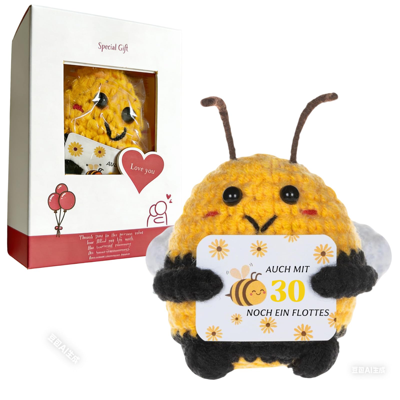 JoyJoyful Pocket Hug Biene Glücksbringer, Geschenk 30 Geburtstag für Frauen Beste Freund arbeitskollegin Männer, Glück Biene Positive Geschenke, Positive Kartoffel Deutsch Ersatz (30 Jahre)
