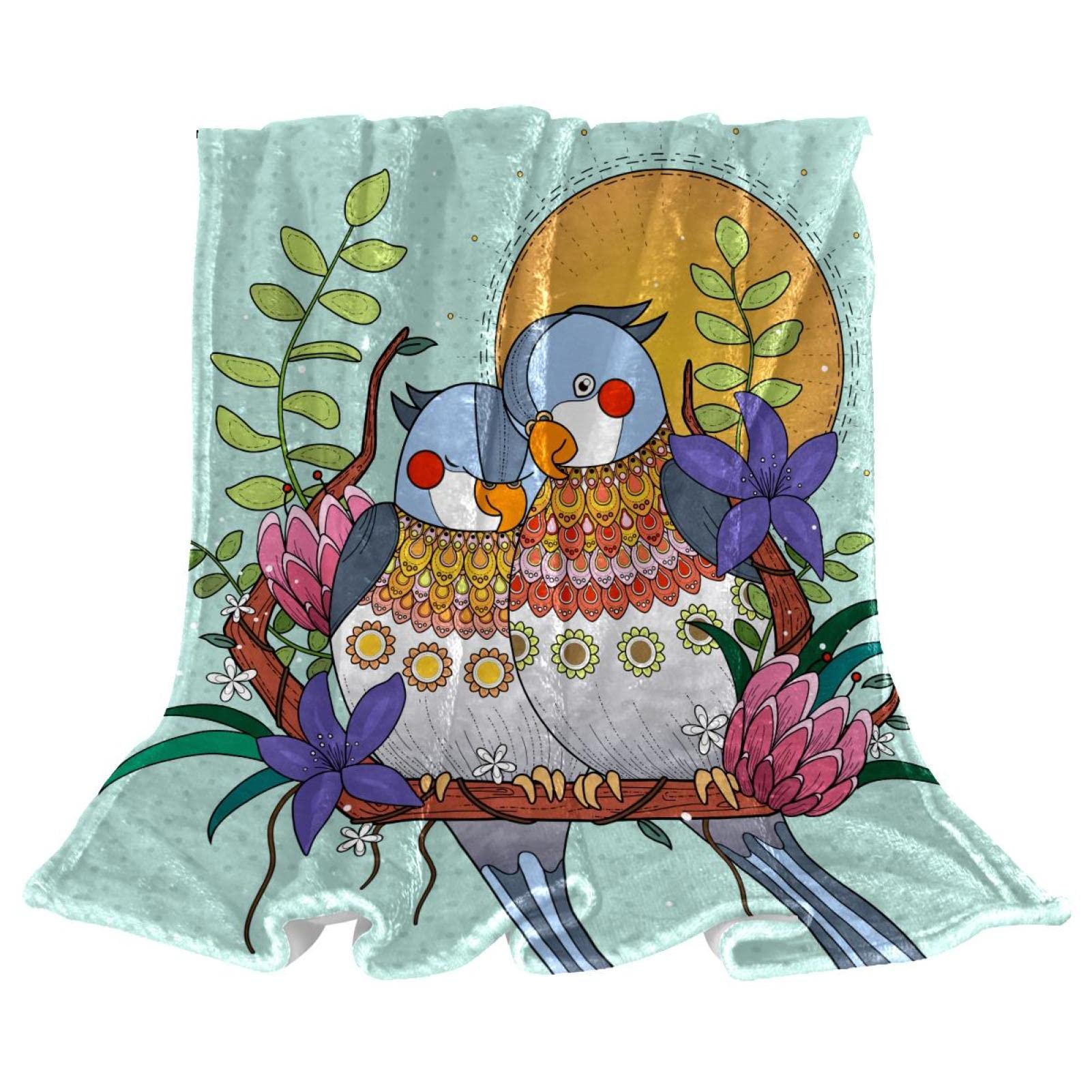 Couverture polaire légère anti-froid en peluche pour canapé motif perroquets