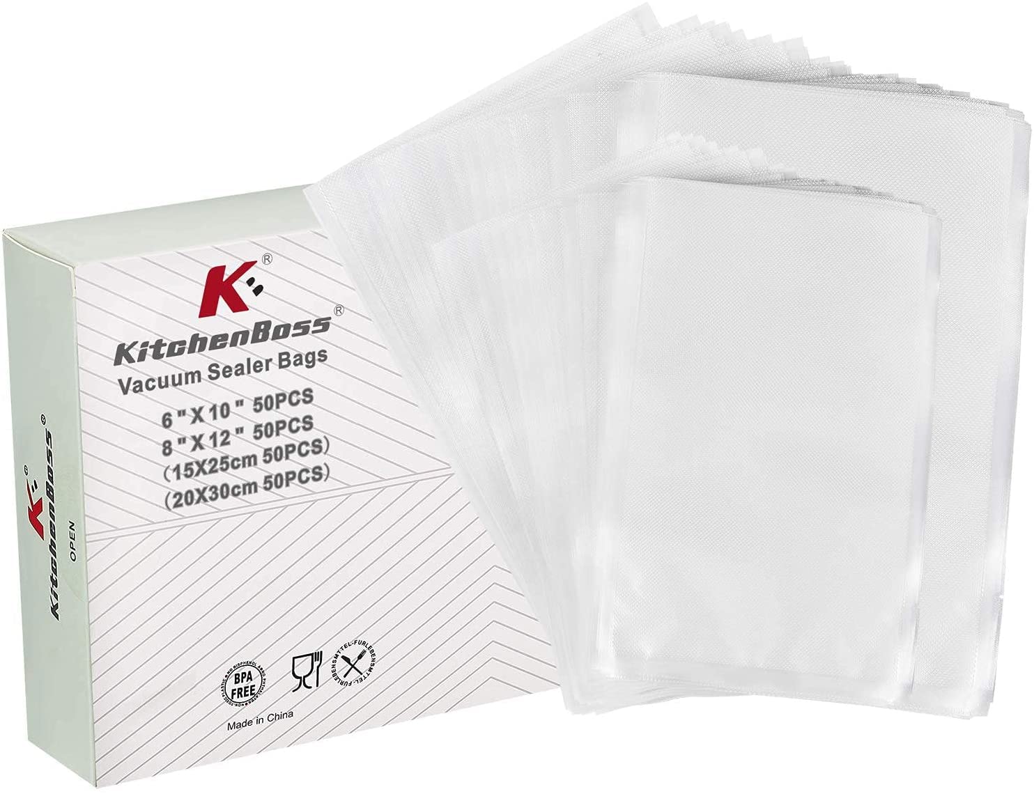 KitchenBoss Food Vacuum Bags: 50 Vacuum Bags 15 x 25 cm & 50 Bags 20 x 30 cm, Vacuum Bag