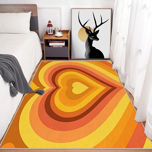 Miniatura 4 de 3x5 Retro Heart Rugs for Bedroom Decor, Washable 70s Pattern Area Rug, Living Room Home Decoration, Non Slip Soft Thin, Mid Century Modern Decor