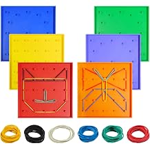 Bbiamsleep 6 Pack Plastic Geoboards with Rubber Bands Geometry Manipulatives Geo Board Brain Teaser Geo Board Fine Motor Skills for Sorting Counting Training