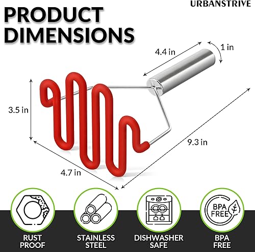 Miniatura 23 de Urbanstrive Herramienta de cocina de silicona antiarañazos, triturador de patatas, triturador de patatas, de acero inoxidable, envuelto en silicona