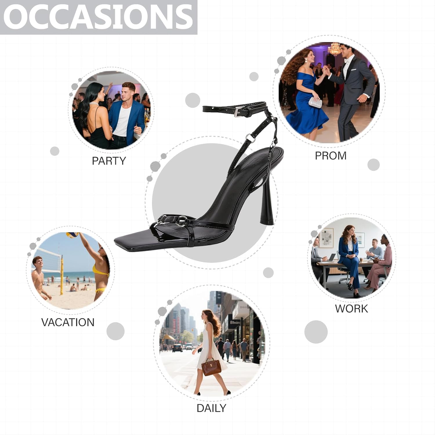 Womens Ankle Strappy Heeled Sandals Sexy Square Open Toe One Band Stilettos Heel Sandals With Adjustable Strappy Buckle For Party Prom Dress Office