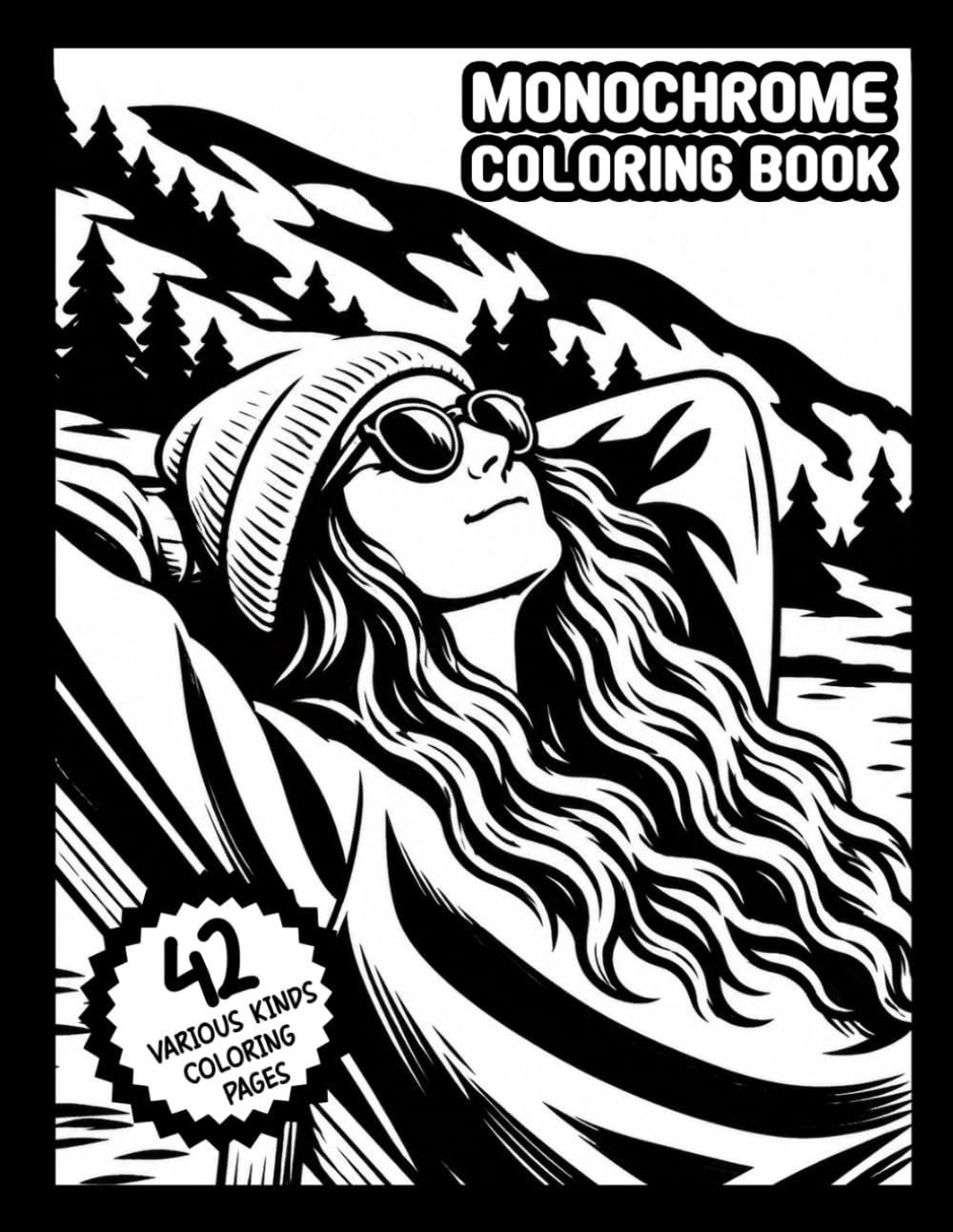 Monochrome Coloring Book: 42 various kinds stress relief coloring pages for kids and adults