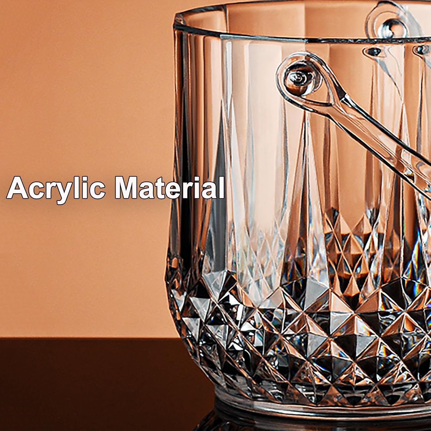 Small Ice Bucket, Acrylic Ice Bucket, Ice Bucket Container with Ice Clamp and Handle, for Bars, Parties, Restaurants and Home