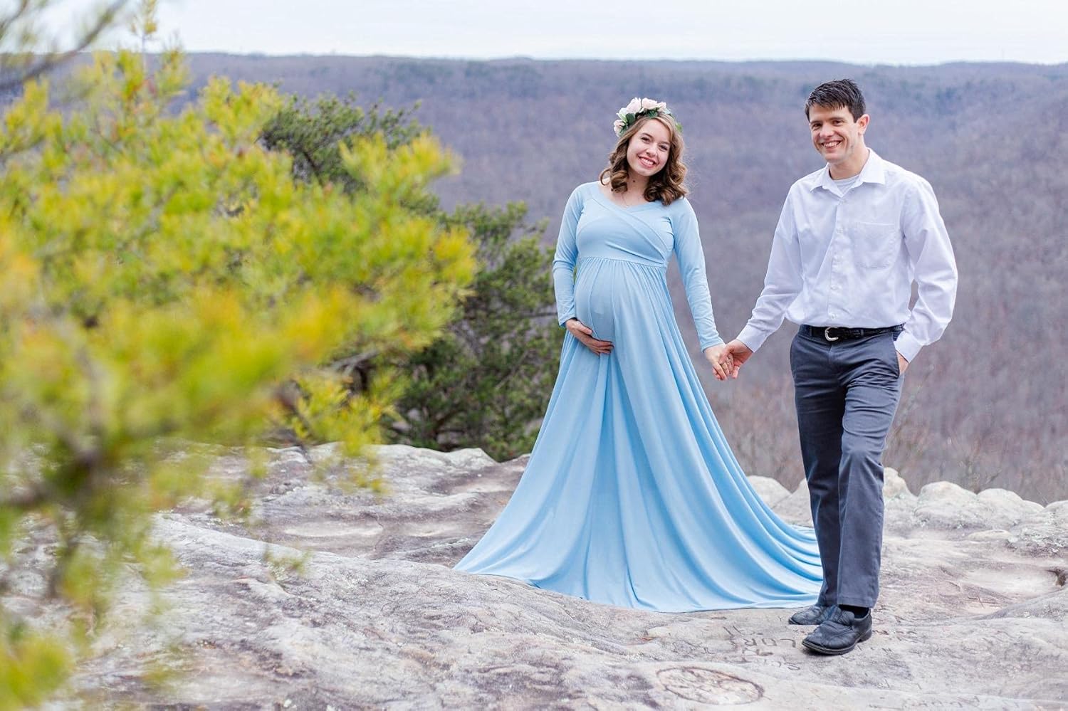 Saslax Maternity Off Shoulders Half Circle Gown for Baby Shower Photo Props Dress at  Women’s Clothing store