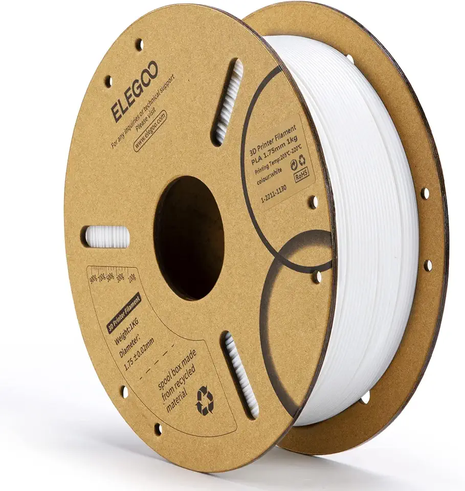 Elegoo PLA Plus 3D Printer Filament 1.75mm White 1kg, PLA+ Tougher and Stronger 3D Printing Filament Pro Dimensional Accuracy +/- 0.02mm, 1kg Spool (2.2lbs) for Most FDM 3D Printers