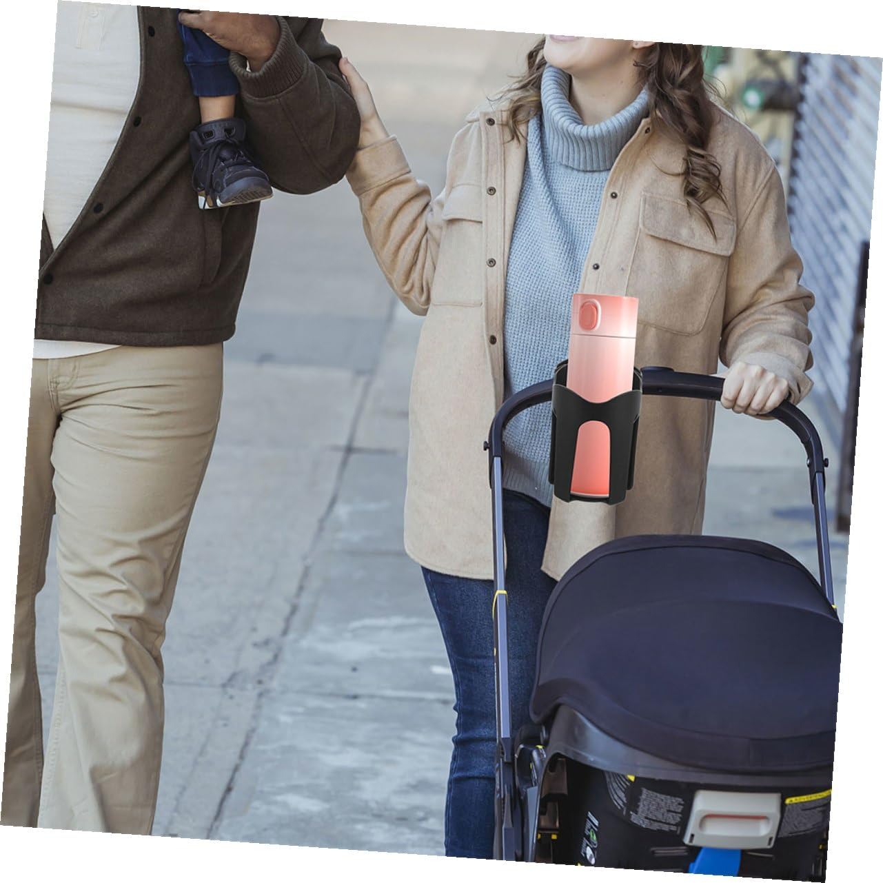 Universal Walker and Wheelchair Cup Holder 2pcs Set with Adjustable Drink and Phone Stand, Black, Mobility Aid Accessory for Seniors, Adults, Strollers, Bicycles, and Electric