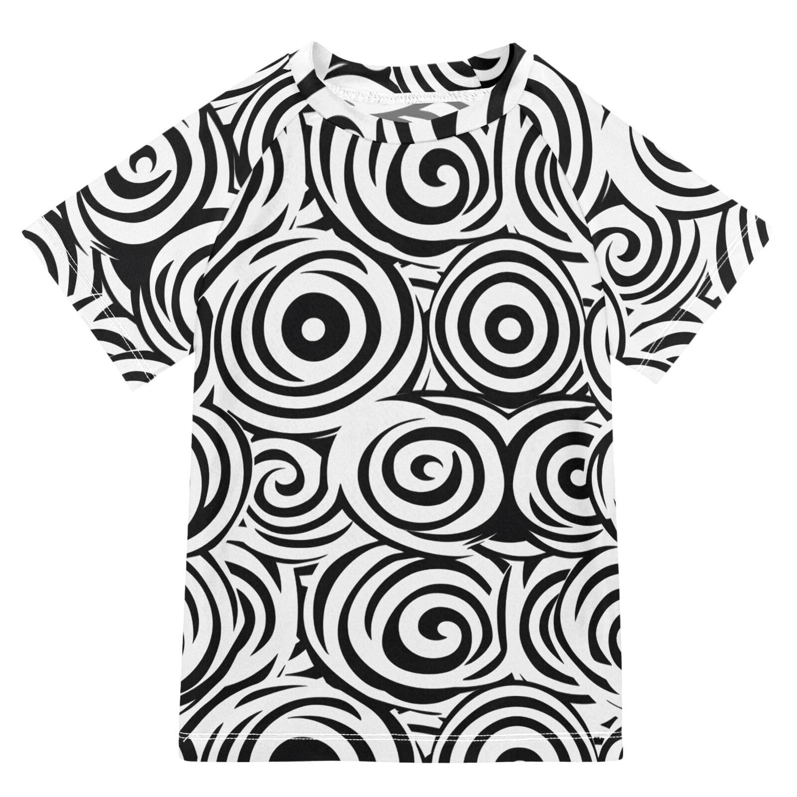 ALAZA Kids Rash Guard Toddler Swim Shirt Boy Girls Circles Line UPF 50+ Short Sleeve 4T