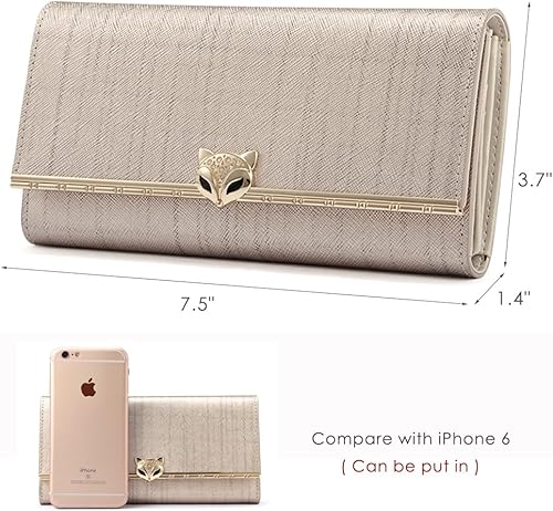 Miniatura 2 de FOXER Carteras de cuero para mujer, cartera triple para tarjetas, carteras grandes, 01 Dorado, Casual
