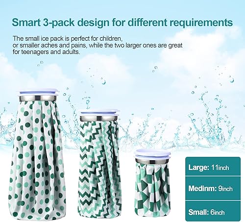 Miniatura 4 de Nuanchu 3 paquetes de hielo para lesiones, bolsas de hielo reutilizables con envoltura ajustable terapia fría y caliente y alivio del dolor para