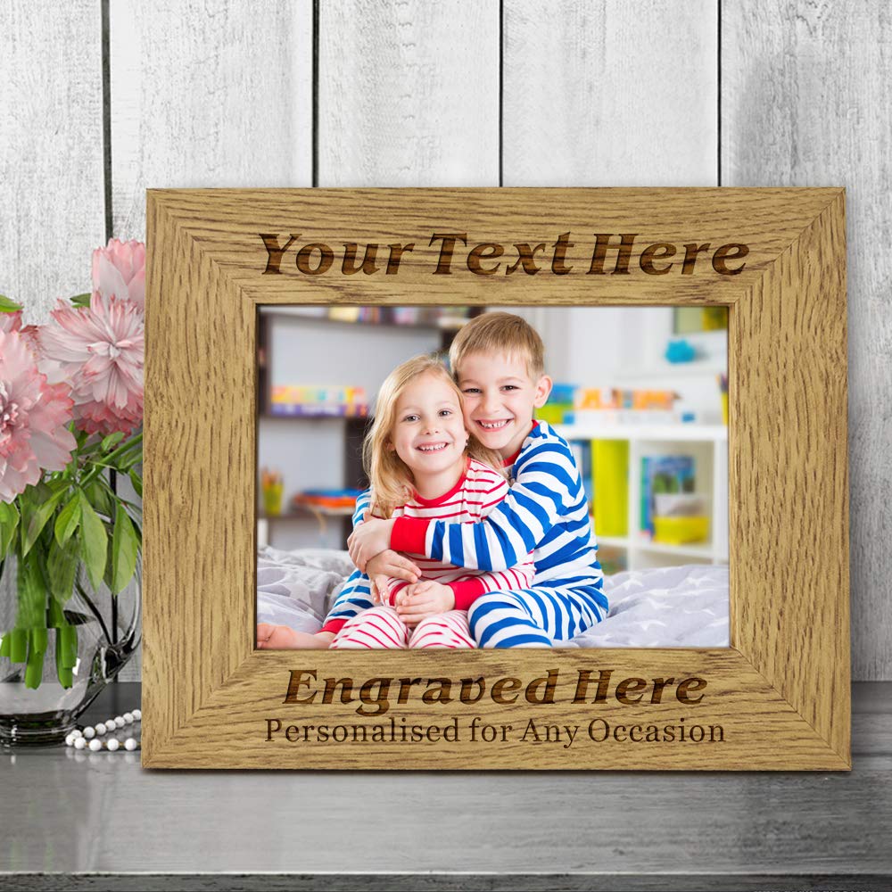 Personalised Photo Frame Laser Engraved 7"x 5" inches Wooden Photo Frame for Parents Grandparents Uncle Auntie Christmas Custom Gift With Any Name Any Text(Landscape, Design 4)